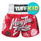 [Pre-Order] TUFF Kids Shorts Red Muay Thai Fighter with Flower Pattern