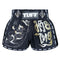 TUFF Muay Thai Boxing Shorts Retro Style Black Singha Yantra with War Flag