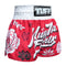 TUFF Muay Thai Boxing Shorts "Red Muay Thai Fighter with Flower Pattern"