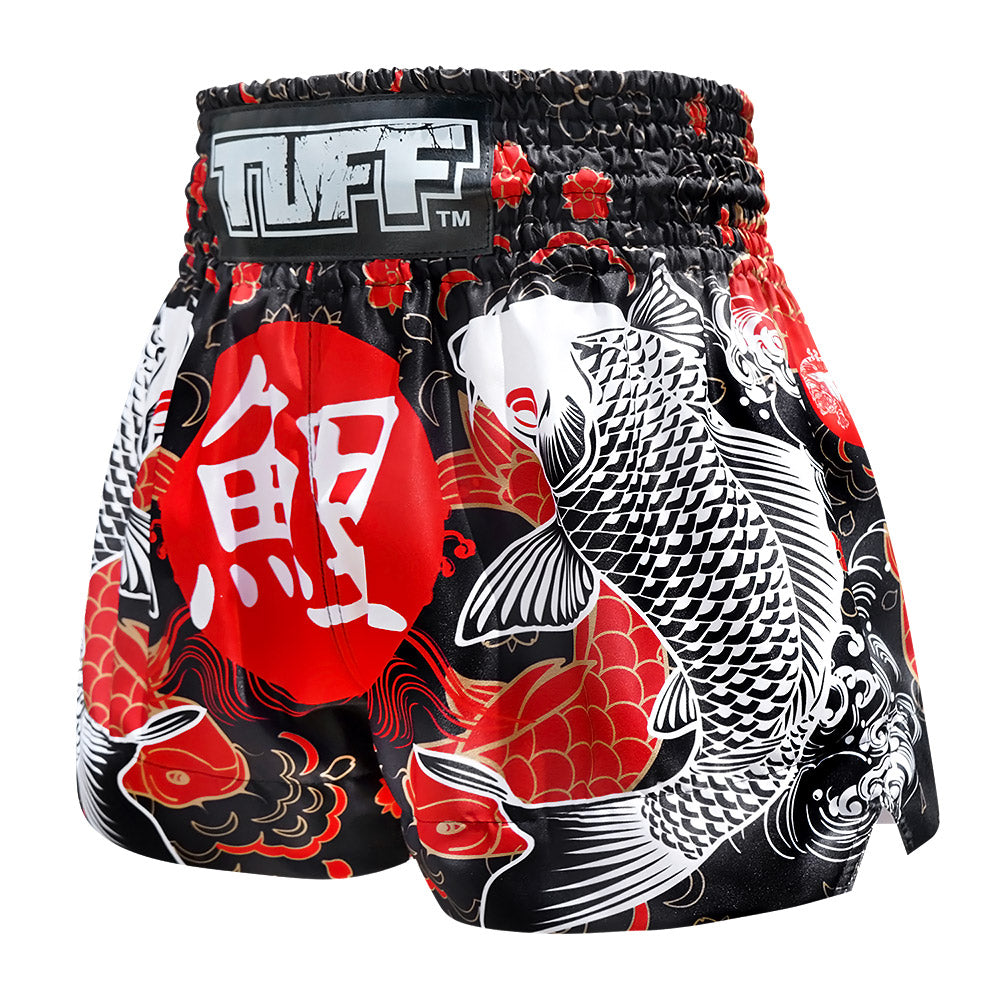 chinese boxer fish TUFF Muay Thai Shorts Boxing Trunks Traditional Style (TUF-MS638-BLK) M