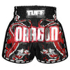 TUFF Muay Thai Boxing Shorts New Retro Style "Black Chinese Dragon with Text"