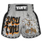 TUFF Muay Thai Boxing Shorts New Retro Style "Grey Hanuman Yantra with War Flag"