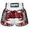 TUFF Muay Thai Boxing Shorts New Retro Style "White Double Tiger With Red Text"