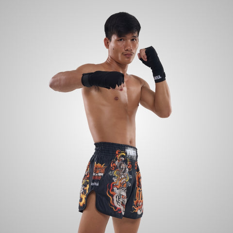 TUFFPAYAK Muay Thai Shorts Boxing Trunks Retro Style (TPY-RMS001-BLK)