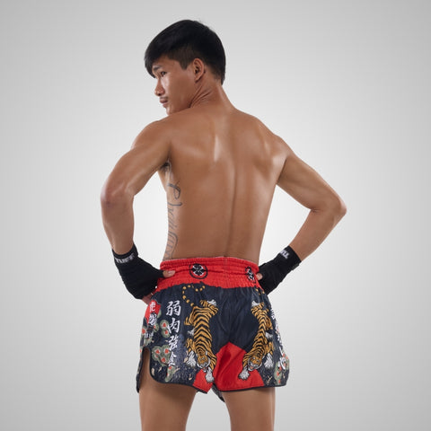 TUFFPAYAK Muay Thai Shorts Boxing Trunks Retro Style (TPY-RMS003-BLK)