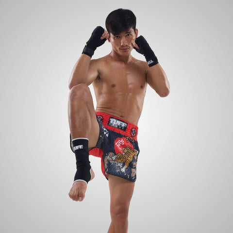 TUFFPAYAK Muay Thai Shorts Boxing Trunks Retro Style (TPY-RMS003-BLK)