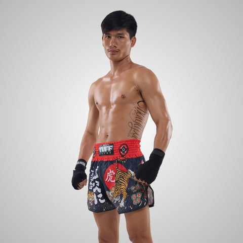 TUFFPAYAK Muay Thai Shorts Boxing Trunks Retro Style (TPY-RMS003-BLK)
