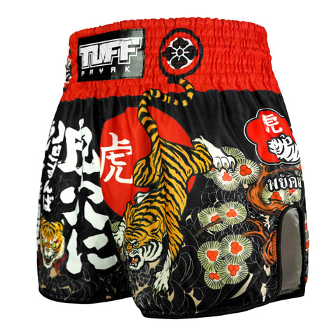 TUFFPAYAK Muay Thai Shorts Boxing Trunks Retro Style (TPY-RMS003-BLK)