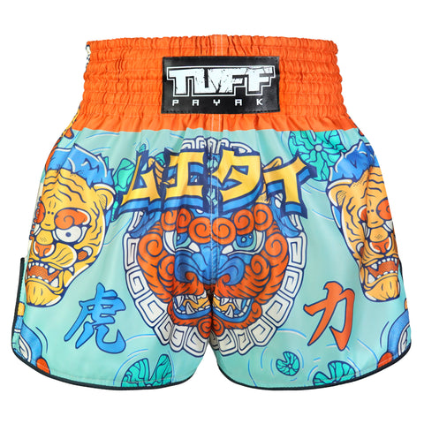 TUFFPAYAK Muay Thai Shorts Boxing Trunks Retro Style (TPY-RMS004-CYN)