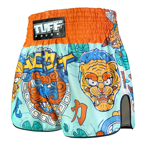 TUFFPAYAK Muay Thai Shorts Boxing Trunks Retro Style (TPY-RMS004-CYN)