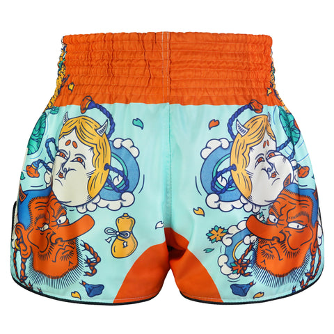 TUFFPAYAK Muay Thai Shorts Boxing Trunks Retro Style (TPY-RMS004-CYN)