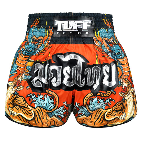 TUFFPAYAK Muay Thai Shorts Boxing Trunks Retro Style (TPY-RMS005-ORG)
