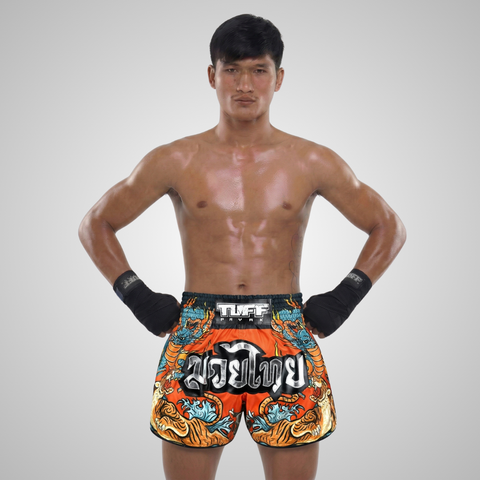 TUFFPAYAK Muay Thai Shorts Boxing Trunks Retro Style (TPY-RMS005-ORG)