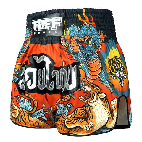 TUFFPAYAK Muay Thai Shorts Boxing Trunks Retro Style (TPY-RMS005-ORG)