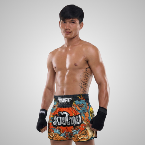 TUFFPAYAK Muay Thai Shorts Boxing Trunks Retro Style (TPY-RMS005-ORG)