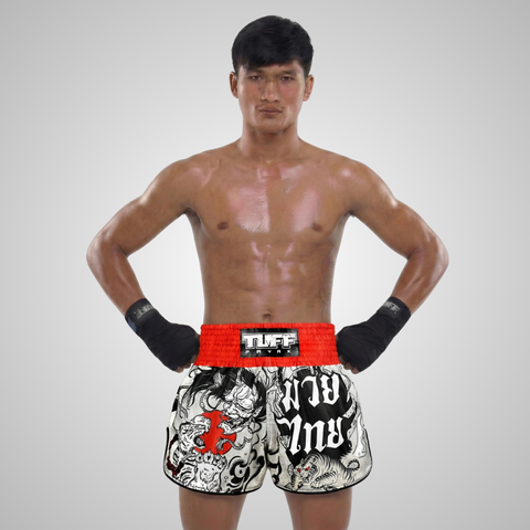 TUFFPAYAK Muay Thai Shorts Boxing Trunks Retro Style (TPY-RMS006-GRY)