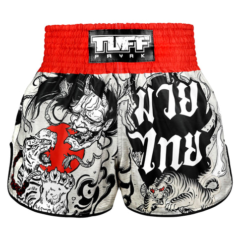 TUFFPAYAK Muay Thai Shorts Boxing Trunks Retro Style (TPY-RMS006-GRY)