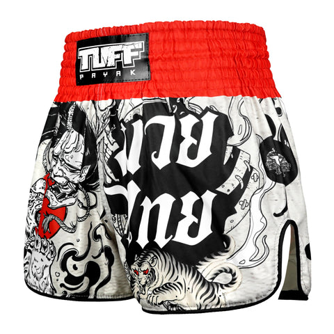 TUFFPAYAK Muay Thai Shorts Boxing Trunks Retro Style (TPY-RMS006-GRY)