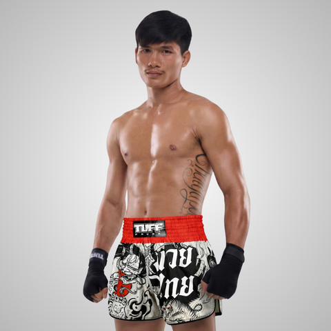TUFFPAYAK Muay Thai Shorts Boxing Trunks Retro Style (TPY-RMS006-GRY)