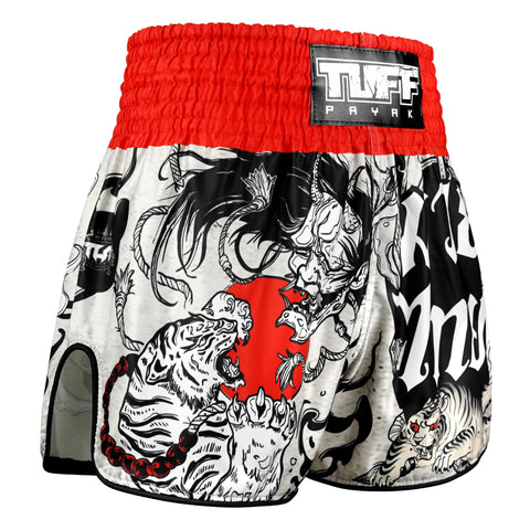 TUFFPAYAK Muay Thai Shorts Boxing Trunks Retro Style (TPY-RMS006-GRY)
