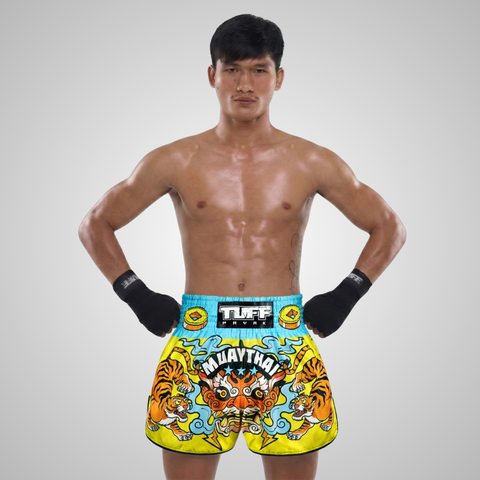 TUFFPAYAK Muay Thai Shorts Boxing Trunks Retro Style (TPY-RMS007-YLW)