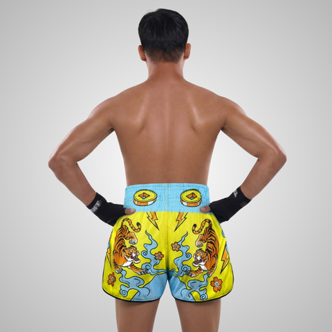 TUFFPAYAK Muay Thai Shorts Boxing Trunks Retro Style (TPY-RMS007-YLW)