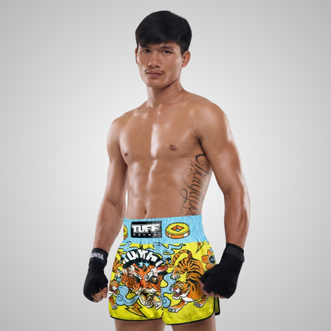 TUFFPAYAK Muay Thai Shorts Boxing Trunks Retro Style (TPY-RMS007-YLW)