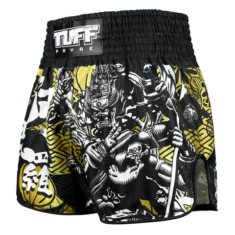 TUFFPAYAK Muay Thai Shorts Boxing Trunks Retro Style (TPY-RMS008-BLK)