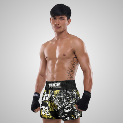 TUFFPAYAK Muay Thai Shorts Boxing Trunks Retro Style (TPY-RMS008-BLK)