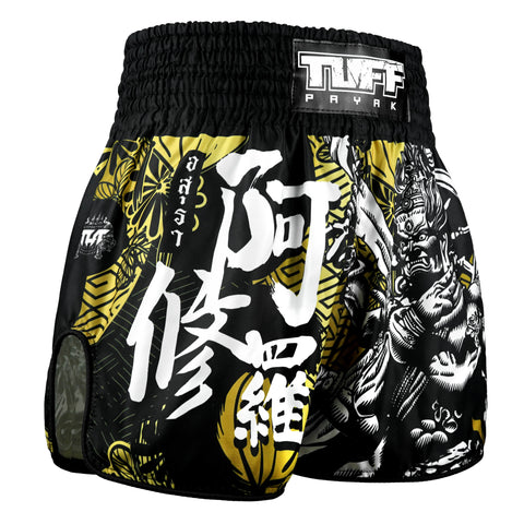 TUFFPAYAK Muay Thai Shorts Boxing Trunks Retro Style (TPY-RMS008-BLK)