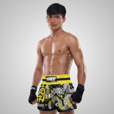 TUFFPAYAK Muay Thai Shorts Boxing Trunks Retro Style (TPY-RMS009-BLK)