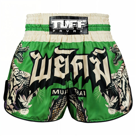 TUFFPAYAK Muay Thai Shorts Boxing Trunks Retro Style (TPY-RMS010-GRN)