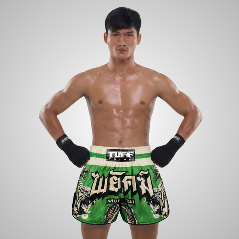 TUFFPAYAK Muay Thai Shorts Boxing Trunks Retro Style (TPY-RMS010-GRN)