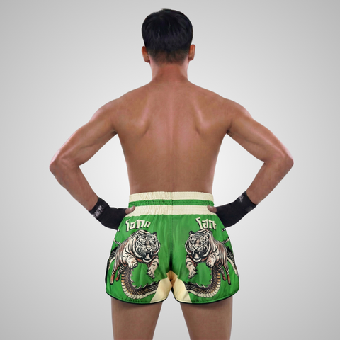 TUFFPAYAK Muay Thai Shorts Boxing Trunks Retro Style (TPY-RMS010-GRN)
