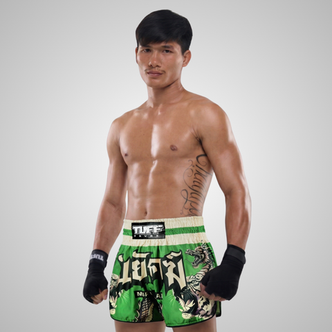 TUFFPAYAK Muay Thai Shorts Boxing Trunks Retro Style (TPY-RMS010-GRN)