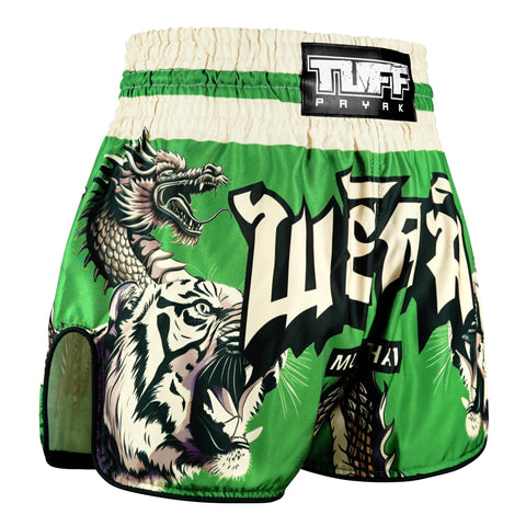 TUFFPAYAK Muay Thai Shorts Boxing Trunks Retro Style (TPY-RMS010-GRN)