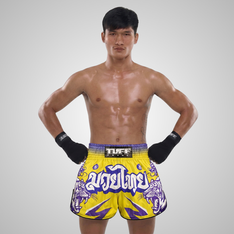 TUFFPAYAK Muay Thai Shorts Boxing Trunks Retro Style (TPY-RMS011-YLW)