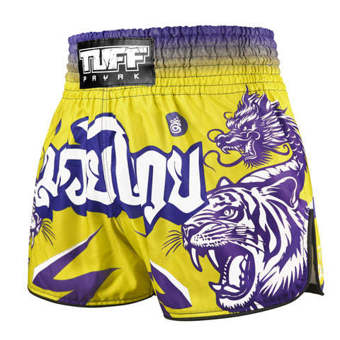 TUFFPAYAK Muay Thai Shorts Boxing Trunks Retro Style (TPY-RMS011-YLW)