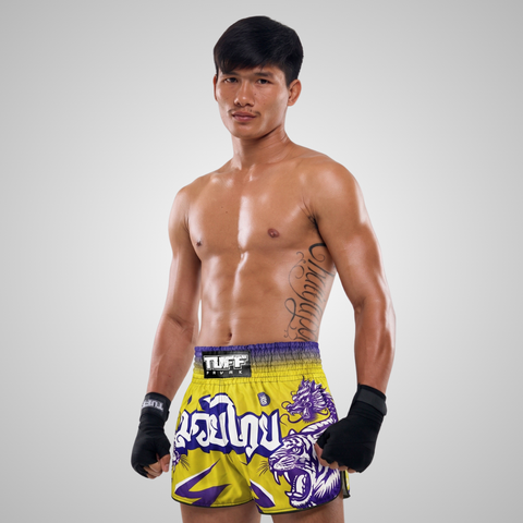 TUFFPAYAK Muay Thai Shorts Boxing Trunks Retro Style (TPY-RMS011-YLW)