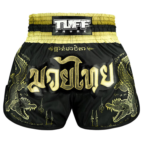 TUFFPAYAK Muay Thai Shorts Boxing Trunks Retro Style (TPY-RMS013-BLK)