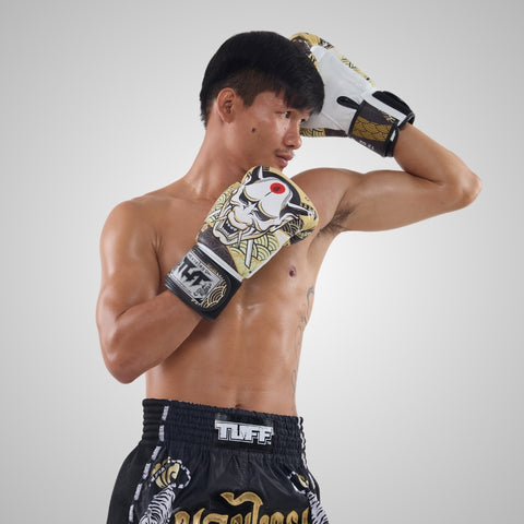 TUFF Muay Thai Boxing White Oni Gloves