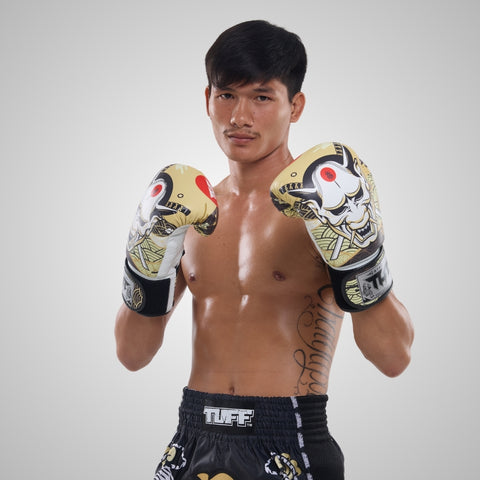 TUFF Muay Thai Boxing White Oni Gloves
