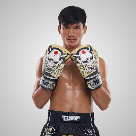 TUFF Muay Thai Boxing White Oni Gloves