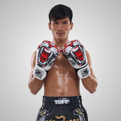 TUFF Muay Thai Boxing White Tiger Gloves