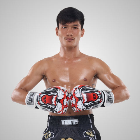 TUFF Muay Thai Boxing White Tiger Gloves