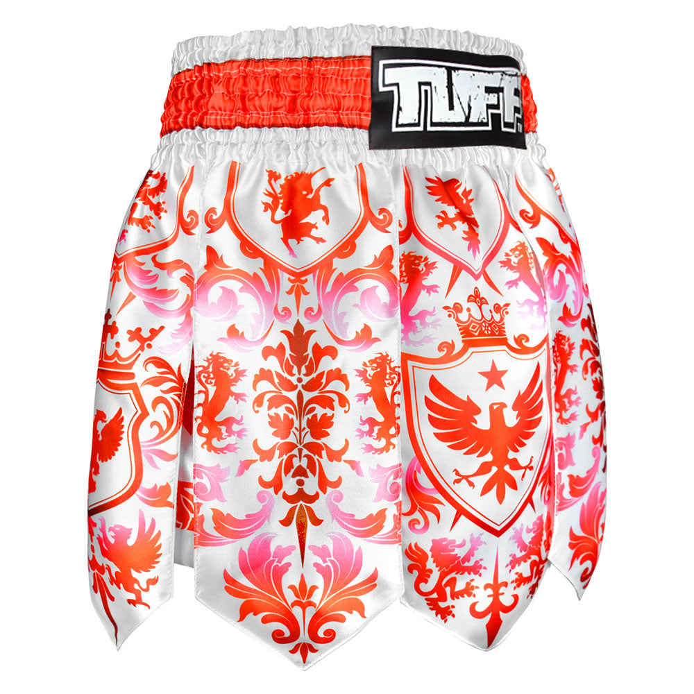 TUFF Muay Thai Boxing Shorts Gladiator Red & White Classic Victorian P ...