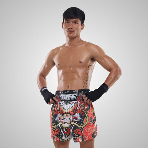 TUFF Muay Thai Shorts Boxing Trunks Traditional Style (TUF-MS621-RED)