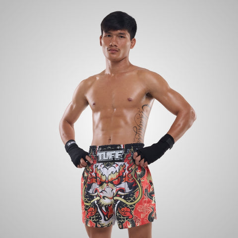 TUFF Muay Thai Shorts Boxing Trunks Traditional Style (TUF-MS621-RED)