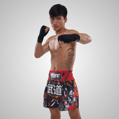 TUFF Muay Thai Shorts Boxing Trunks Traditional Style (TUF-MS660-BLK)