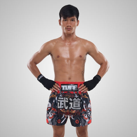 TUFF Muay Thai Shorts Boxing Trunks Traditional Style (TUF-MS660-BLK)